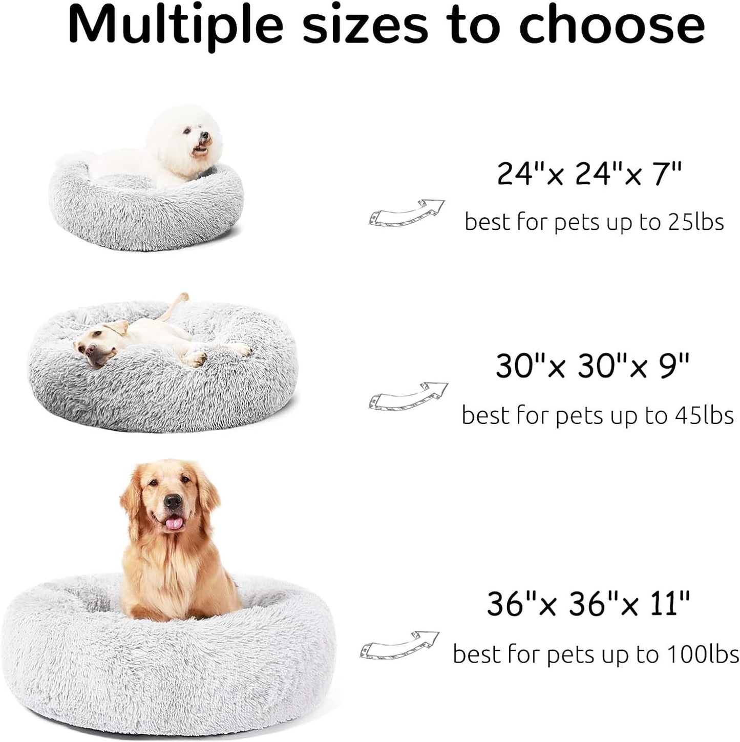 Calming Donut Dog Bed for Medium to Large Breeds, 30-Inch